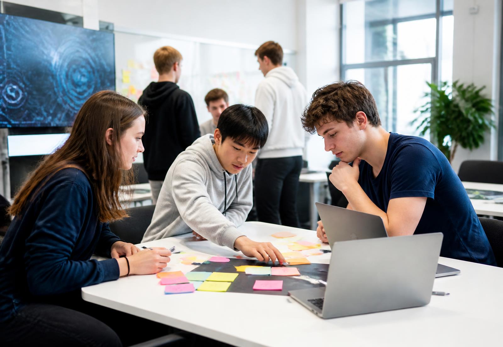 Students collaborating in a digital innovation workshop