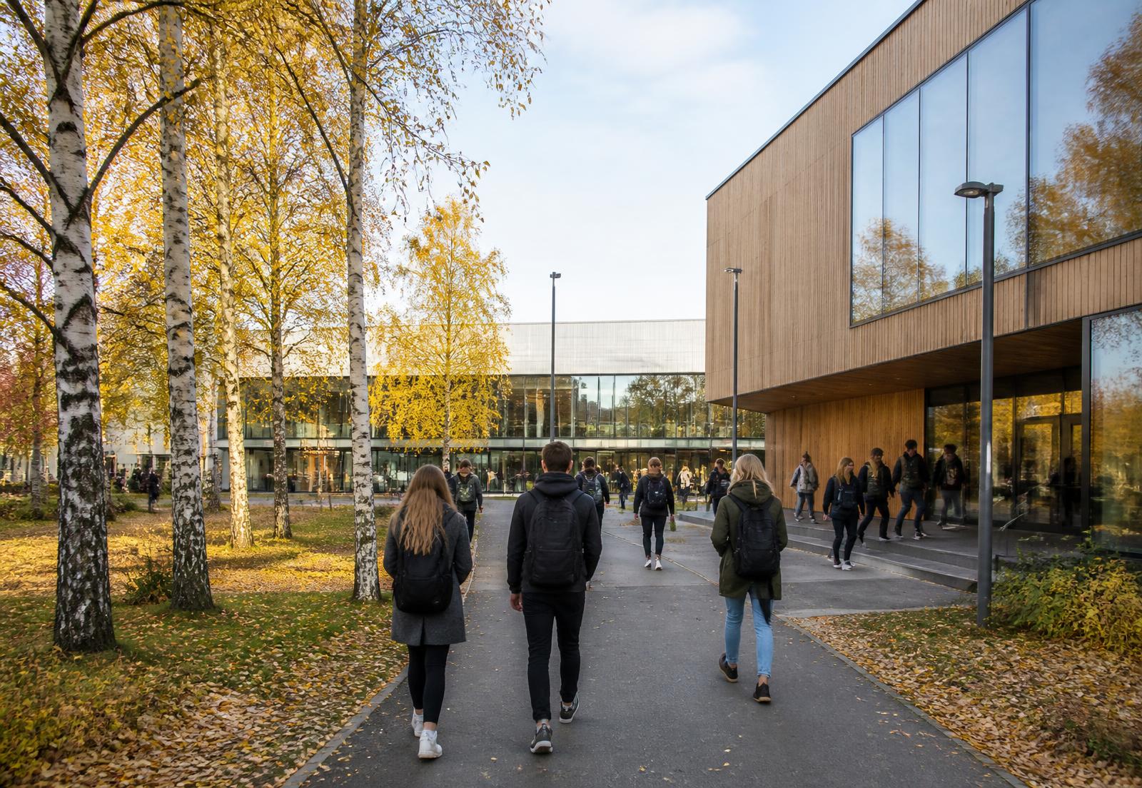 A Nordic university campus in autumn